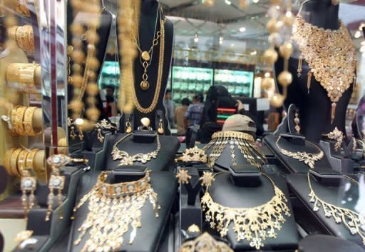 Necklaces are displayed at a store in a gold market in Dubai. Many Emirati women are concerned that they will become spinsters, a rising phenomenon in the conservative society that some attribute to high dowries, expensive wedding ceremonies and local men seeking to marry foreign women