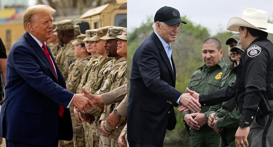 Former President Donald Trump and President Joe Biden were both on the border in Texas on Feb. 29, 2024. Trump in Eagle Pass, Biden in Brownsville.