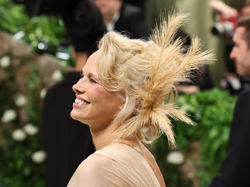 Pamela Anderson attends The 2024 Met Gala Celebrating "Sleeping Beauties: Reawakening Fashion" at The Metropolitan Museum of Art on May 06, 2024 in New York City.