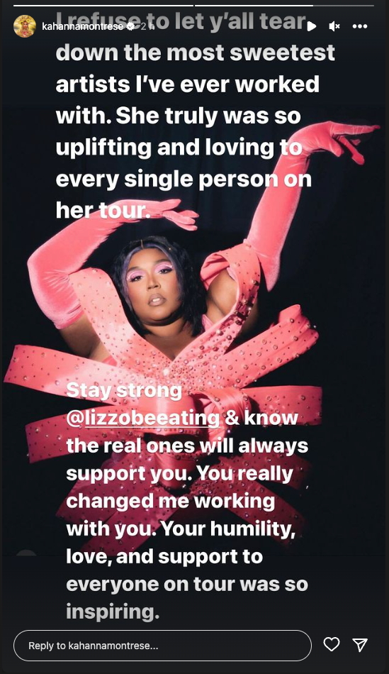 Kahanna Montrese supports Lizzo on Instagram Story (Kahanna Montrese on Instagram)