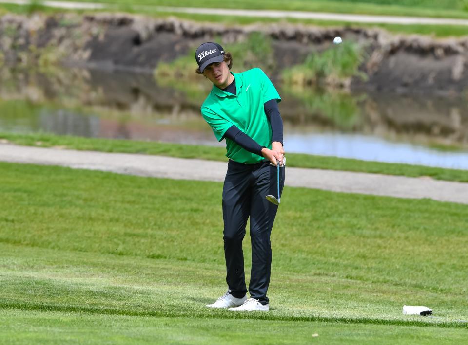 Yorktown sophomore Marshall Johnston led the Tigers to the title with a team-best score of 78 in the Delaware County boys golf tournament at Elks Lodge on Saturday, April 29, 2023.