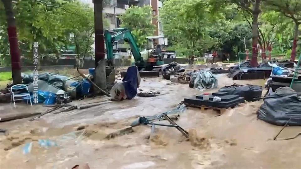 雙北暴雨狂炸! 信義區汪洋一片 路上「湧泉」兩樓高