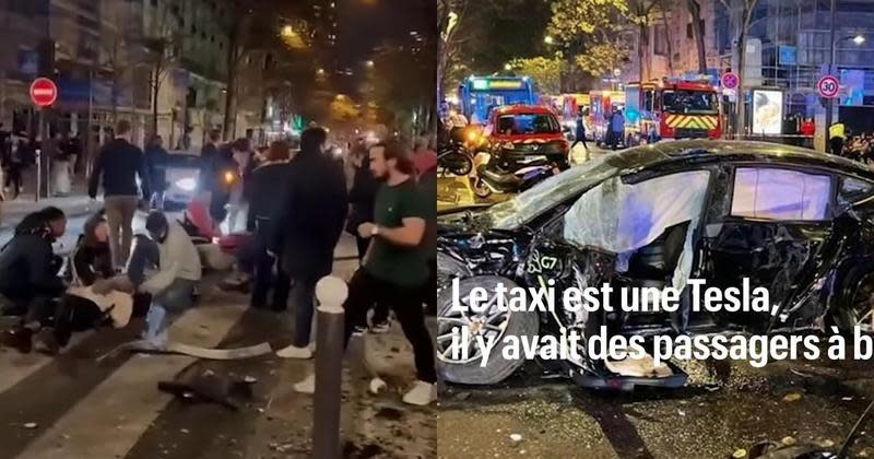 法國巴黎日前發生一起特斯拉Model 3失控暴衝的死亡車禍。（翻攝自Le Parisien YouTube）