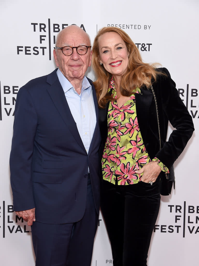 Closeup of Rupert Murdoch and Jerry Hall