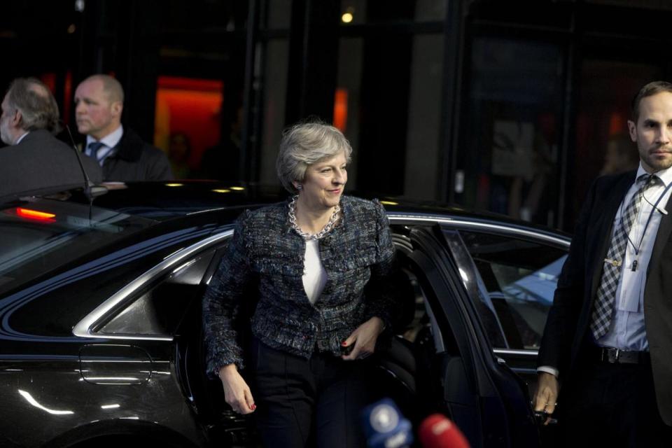 British Prime Minister Theresa May arrives for an EU summit in Goteborg, Sweden (AP)