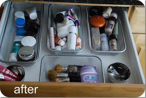 Dollar store containers velcroed to drawer