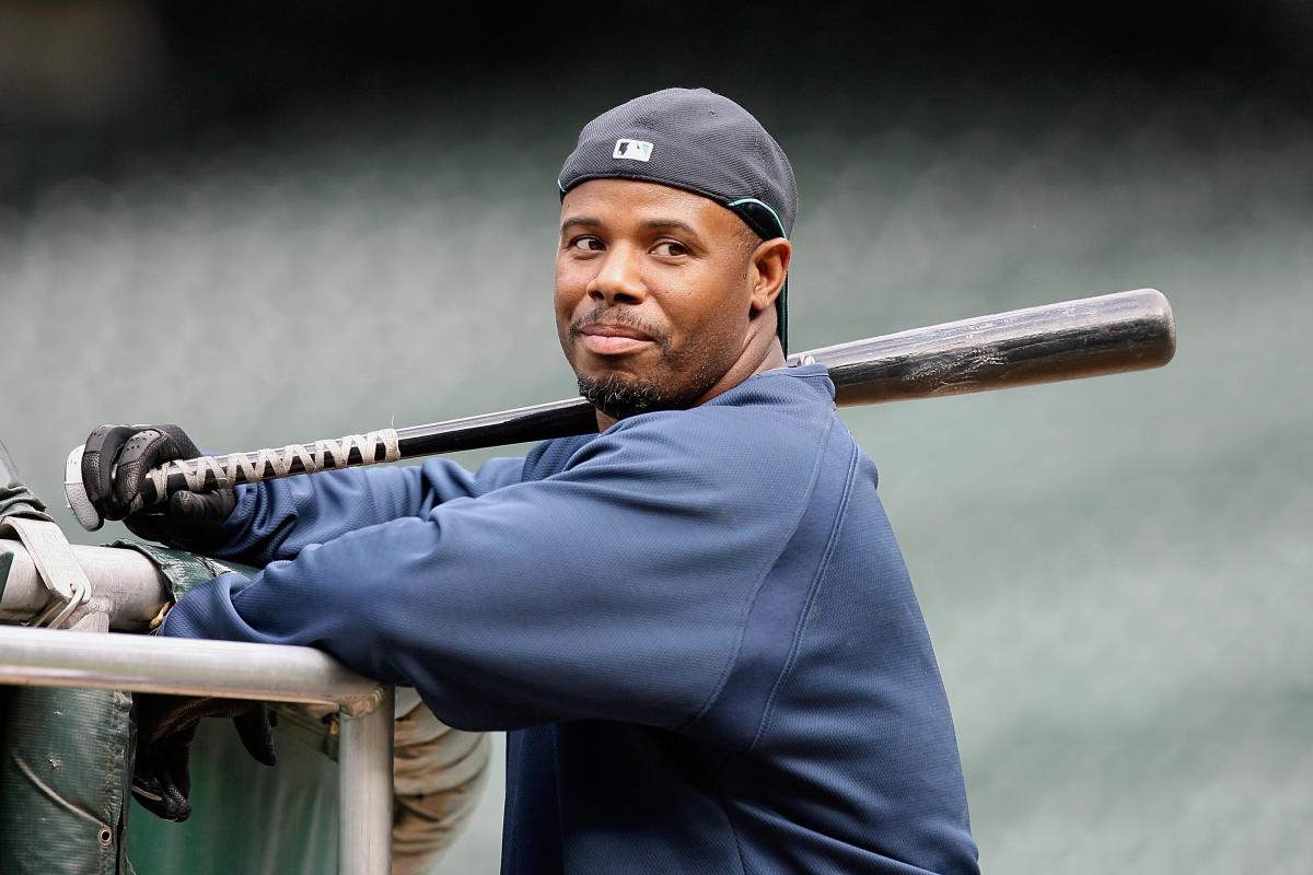 Seattle Mariners' Ken Griffey Jr. watches his single to center