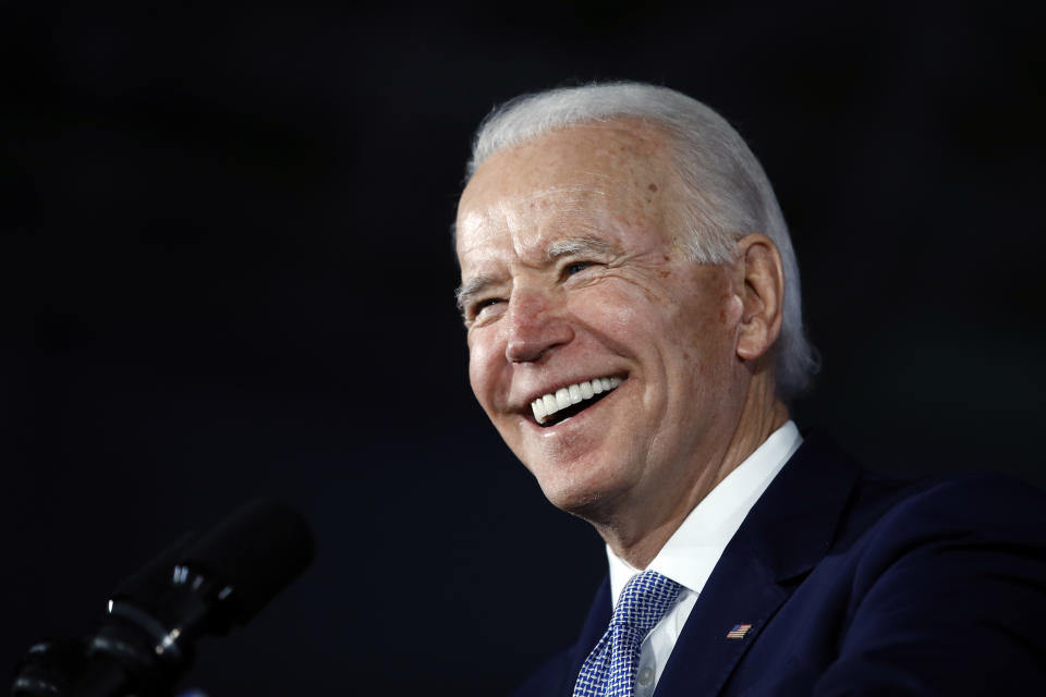 Democratic presidential candidate former Vice President Joe Biden speaks at a primary night election rally in Columbia, S.C., Saturday, Feb. 29, 2020, after winning the South Carolina primary. (AP Photo/Matt Rourke)