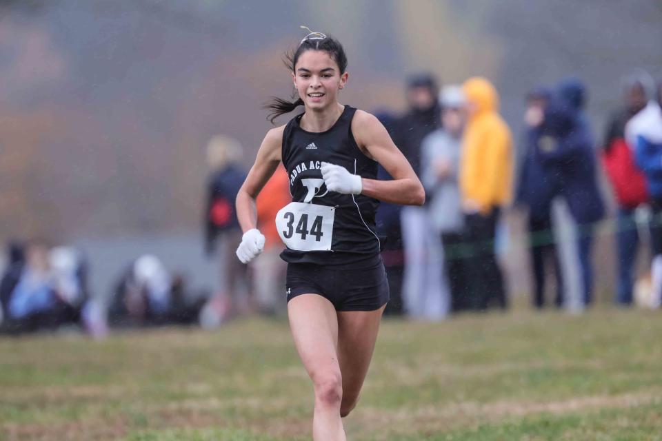 Padua's Mary-Katherine Dorsey wins the girls Division I race at the DIAA Cross Country Championships in 2021.