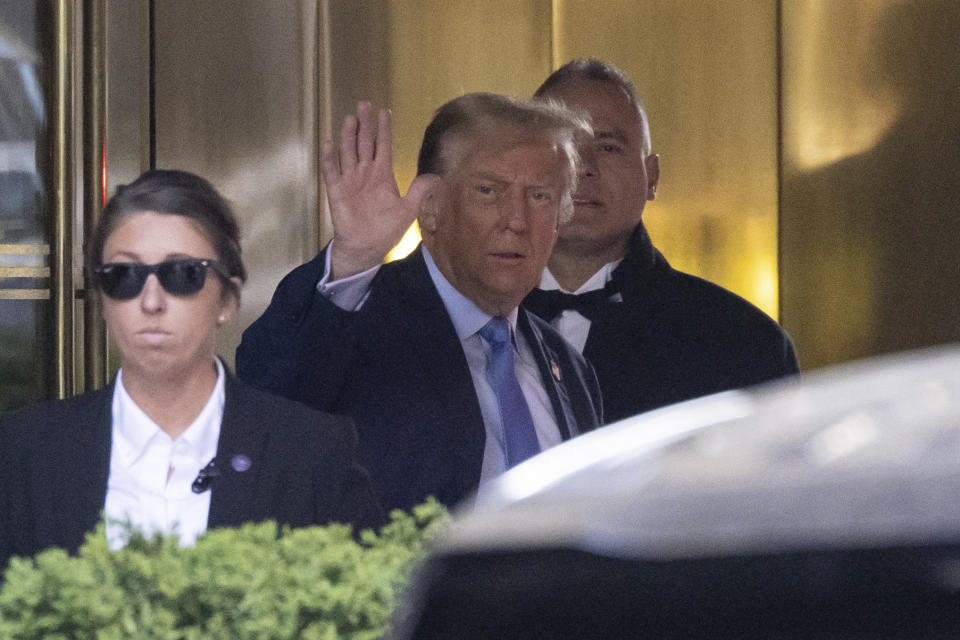 Former president Donald Trump leaves Trump Tower on his way to Manhattan criminal court, Friday, April 26, 2024, in New York. (AP Photo/Yuki Iwamura)