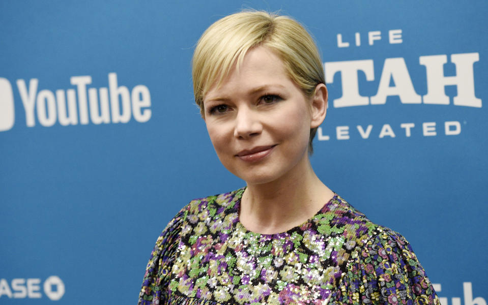 FILE - In this Jan. 24, 2019, file photo, Michelle Williams, a cast member in "After the Wedding," poses at the premiere of the film on the opening night of the 2019 Sundance Film Festival in Park City, Utah. Michelle Williams and Phil Elverum have separated after less than of marriage. A person close to the couple who wasn’t authorized to comment on the matter confirmed the split Friday, April 19, 2019. It was first reported by People magazine. The 38-year-old Oscar-nominated actress and the 40-year-old musician were wed last July in upstate New York. (Photo by Chris Pizzello/Invision/AP, File)