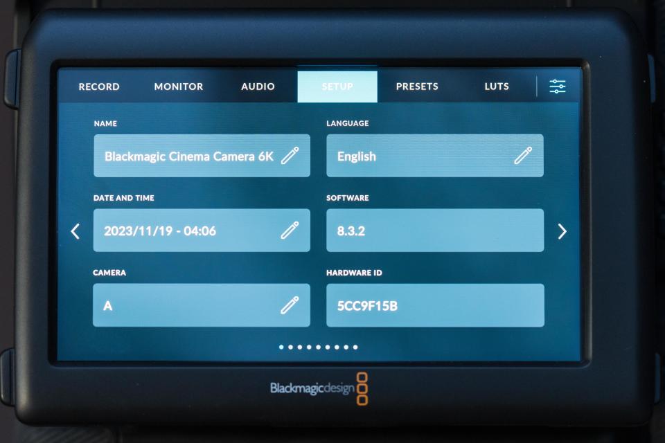 Screen on the Blackmagic Cinema Cam 6K