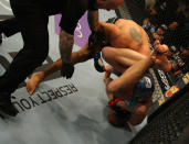 LAS VEGAS, NV - MAY 26: Stefan Struve attempts to submit Lavar Johnson (black shorts) during a heavyweight bout at UFC 146 at MGM Grand Garden Arena on May 26, 2012 in Las Vegas, Nevada.