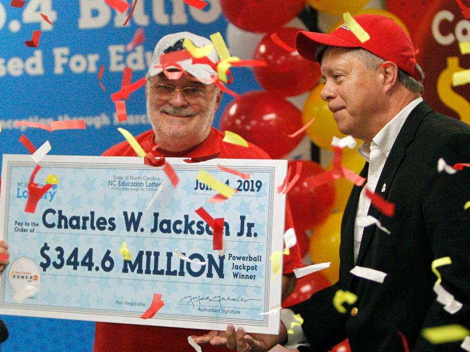 Charles W. Jackson Jr. is introduced as the winner of the $344.6 million Powerball jackpot on June 4, 2019.