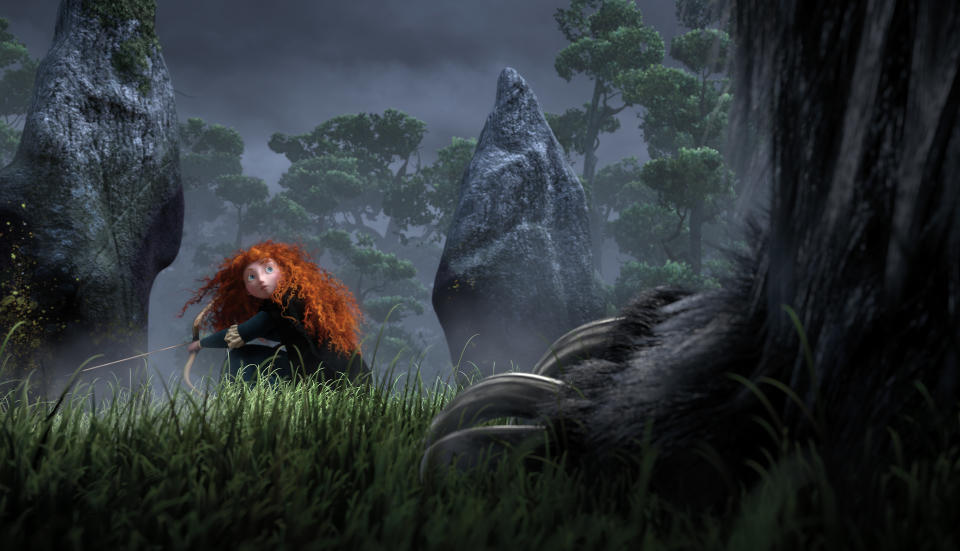 This film image released by Disney/Pixar shows the character Merida, voiced by Kelly Macdonald, in a scene from "Brave." (AP Photo/Disney/Pixar)