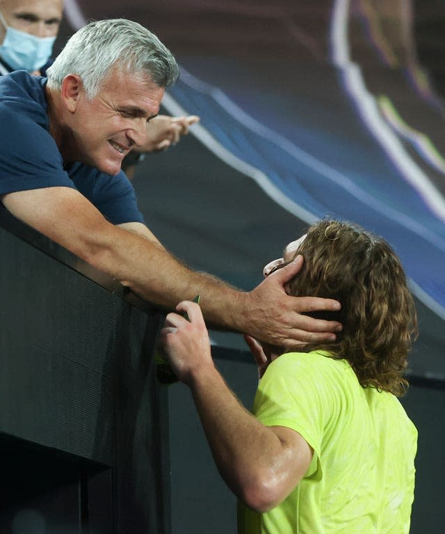 Stefanos Tsitsipas celebrates with his father Apostolos