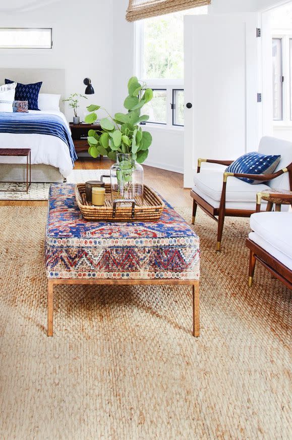 seating area in boho bedroom