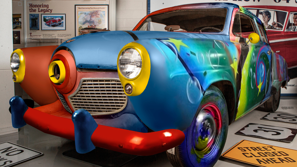 colorful car in a showroom