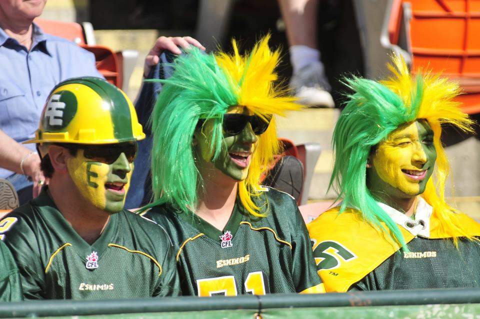 Eskimos fans take in the action during the 1st quarter of CFL game action between the Edmonton Eskimo's and the Toronto Argonauts at Commonwealth stadium in Edmonton June 30/2012 (CFL PHOTO / Walter Tychnowicz)