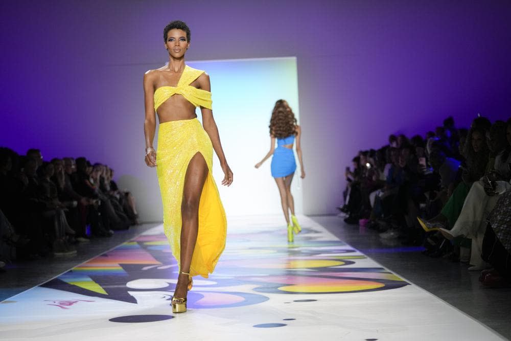 The Sergio Hudson collection is modeled during Fashion Week, Saturday, Feb. 11, 2023, in New York. (AP Photo/Mary Altaffer)