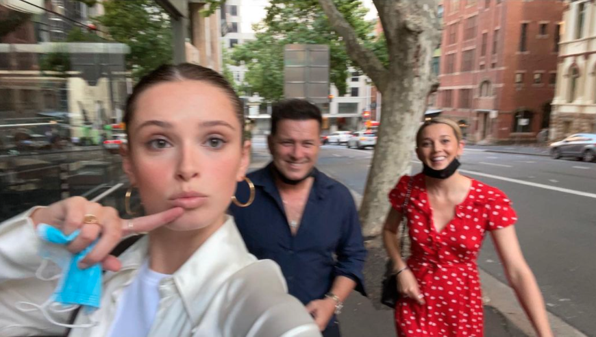 Karl Stefanovic, Willow Stefanovic and Jasmine Stefanovic walking down the street together