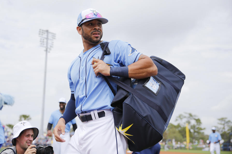 PORT CHARLOTTE, FLORIDA - FEBRUARY 24:  Tommy Pham #29 of the Tampa Bay Rays prior to the Grapefruit League spring training game against the New York Yankees at Charlotte Sports Park on February 24, 2019 in Port Charlotte, Florida. (Photo by Michael Reaves/Getty Images)