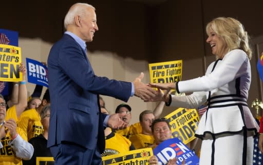 Joe Biden and his wife, Jill, at his first campaign event for the 2020 White House race