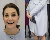 <p><strong>When: Jan. 24, 2018</strong><br>On Wednesday, the Duchess showed off that bump in a recycled Seraphine blue coat and green floral dress as she visited The Maurice Wohl Clinical Neuroscience Institute at King’s College in London. <em>(Photos: Getty)</em> </p>