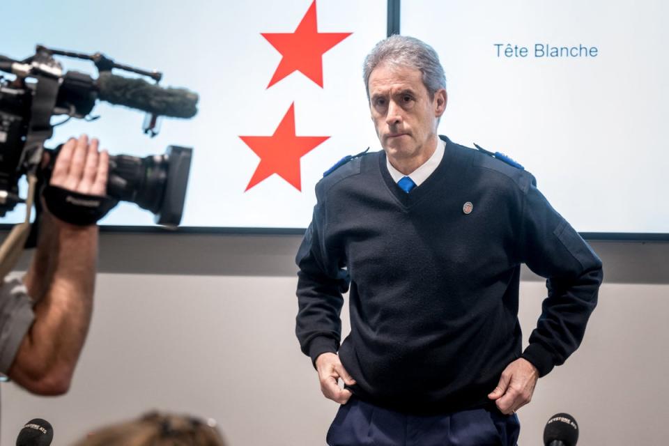 Head of the police of the Swiss canton of Valais, Christian Varone, arrives at a press conference after five of six cross-country skiers who went missing in the Swiss Alps over the weekend were found dead (AFP via Getty Images)