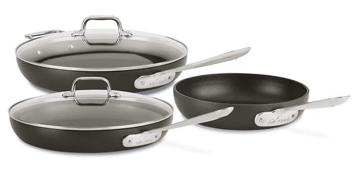 All-Clad HA1 Nonstick Hard-Anodized Cookware Set, 5 piece, Black - Credit: Amazon.