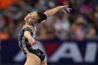 Leanne Wong competes in the floor exercise during the U.S. Gymnastics Championships, Sunday, June 6, 2021, in Fort Worth, Texas. (AP Photo/Tony Gutierrez)