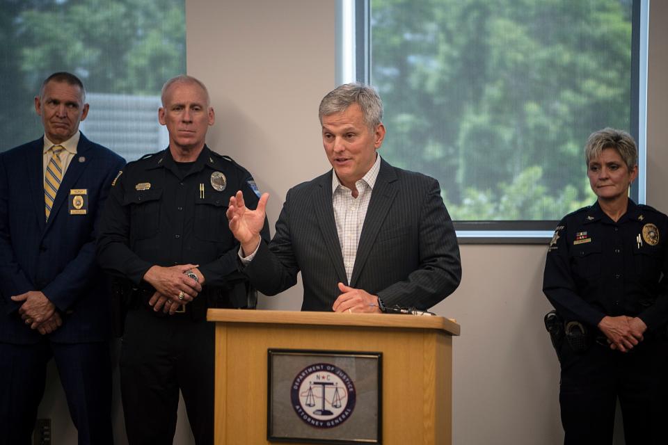 North Carolina Attorney General Josh Stein speaks at the Western Regional State Crime Lab May 31, 2023. Stein returned to Asheville Aug. 30 to discuss law enforcement recruitment efforts.