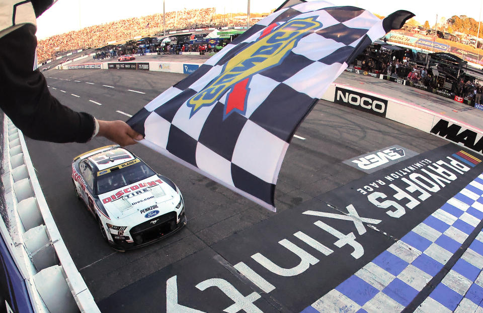 Ryan Blaney, one of the four finalists, took the checkered flag in last week's penultimate race. (Jonathan Bachman/Getty Images)