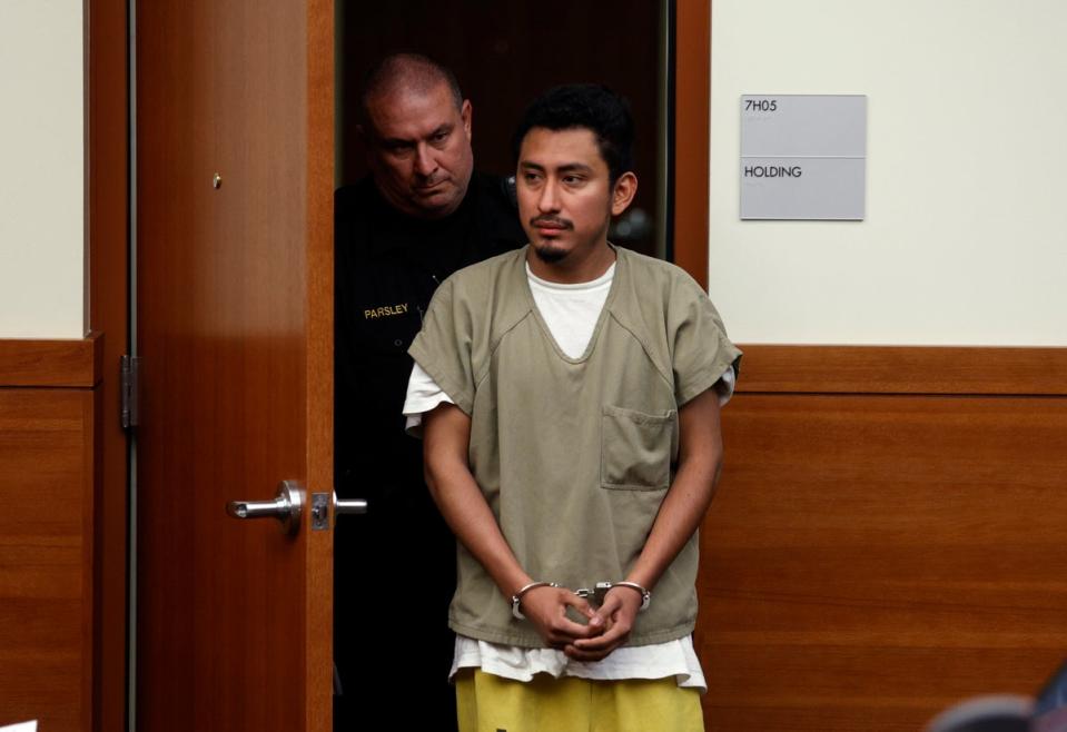Gerson Fuentes is pictured at a bond hearing in July 2022 (AP)