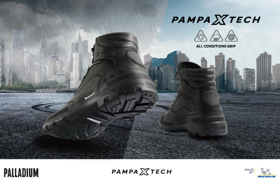 PAMPA X TECH POLICE LWG 金級認證頂級牛皮，極黑鞋身展現硬派軍靴。