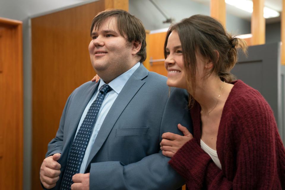 Albert Rutecki as Harrison with life coach Mandy, played by Sosie Bacon.