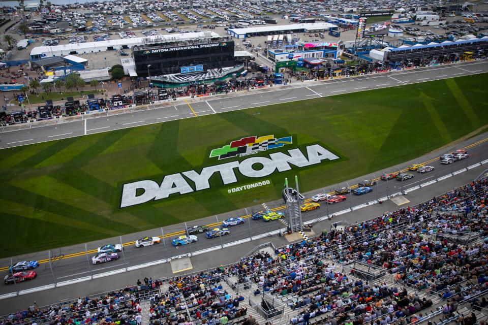 The Daytona 500 logo at Daytona International Speedway.