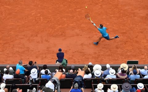 This is how far back Nadal is receiving serve - Credit: AFP