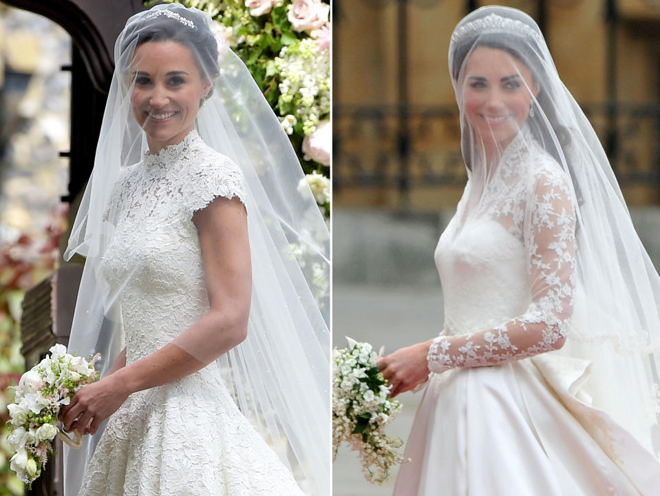 <p>Both Pippa and Kate struck over-the-shoulder looks when they arrived at their churches for their weddings.</p>