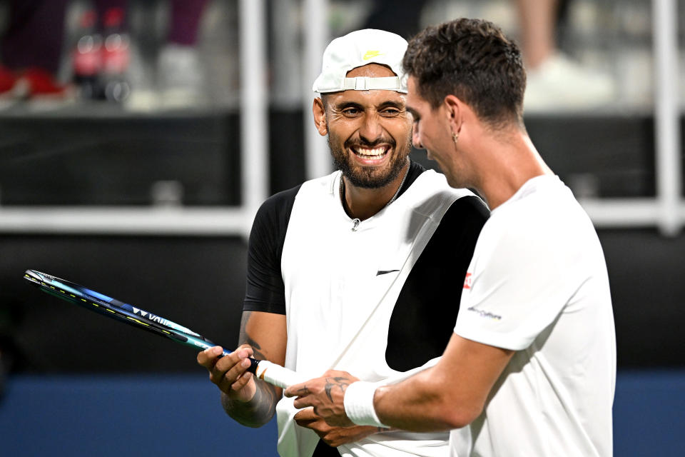 Nick Kyrgios and Thanasi Kokkinakis, pictured here in action at the Atlanta Open.