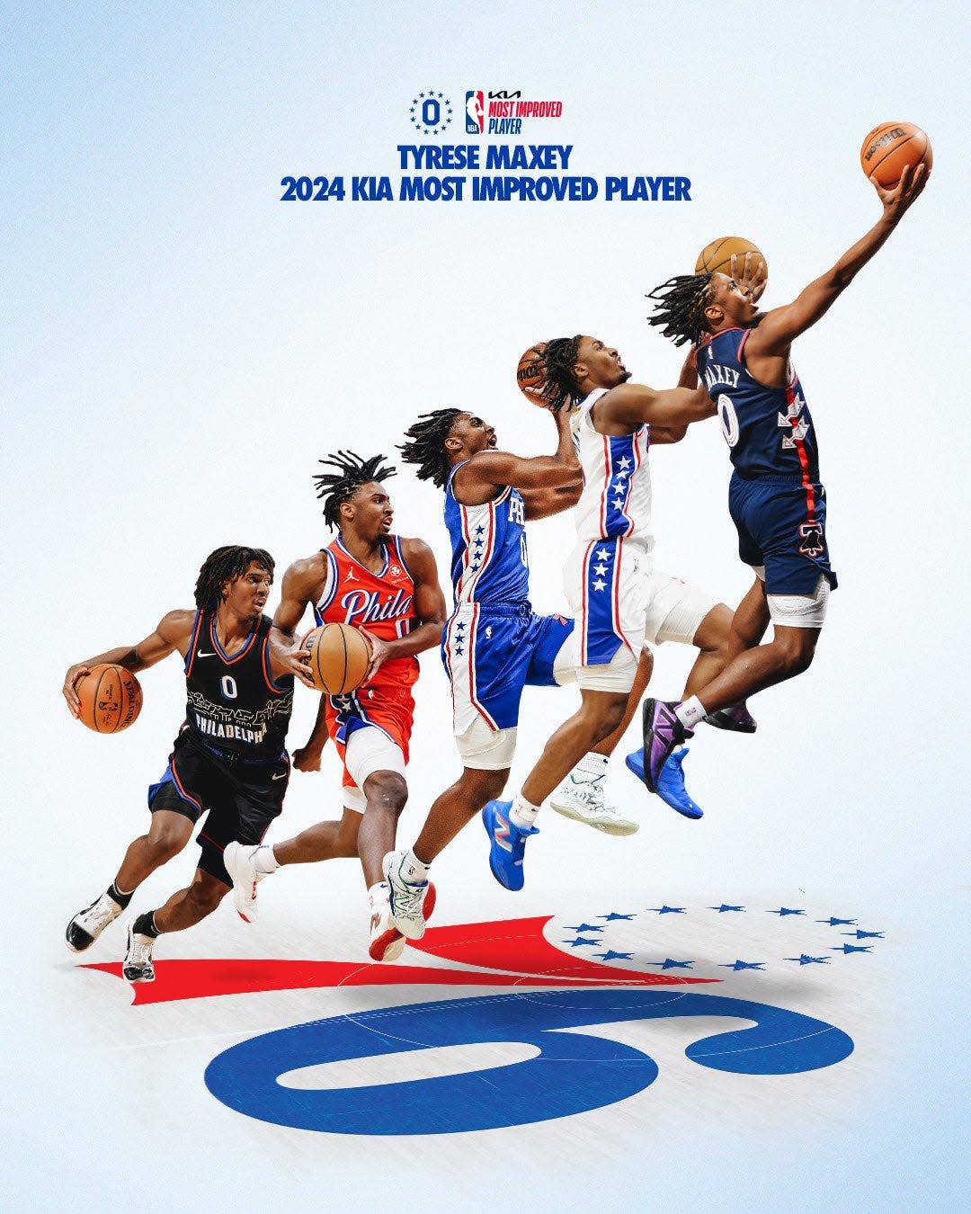 Philadelphia 76ers guard Tyrese Maxey has been named the National Basketball Assocoation's Most Improved Player for the 2023-24 season.