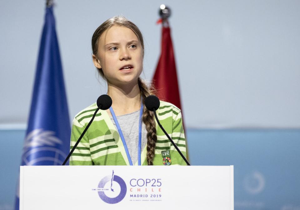 Greta Thunberg gives a speech at the plenary session during the COP25 Climate Conference (Getty Images Europe)
