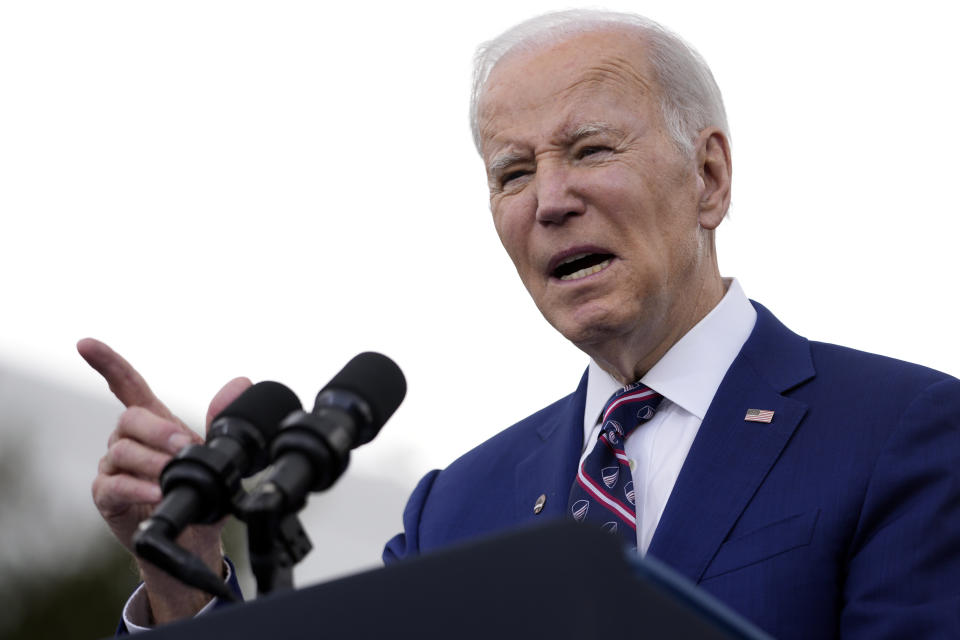 FILE - President Joe Biden speaks about jobs during a visit to semiconductor manufacturer Wolfspeed Inc., in Durham, N.C., Tuesday, March 28, 2023. Biden keeps seeing good economic news and bad public approval ratings. The unemployment rate fell to 3.5% in March. More than 236,000 jobs were added. But there has been no political payoff for the president. (AP Photo/Carolyn Kaster, File)