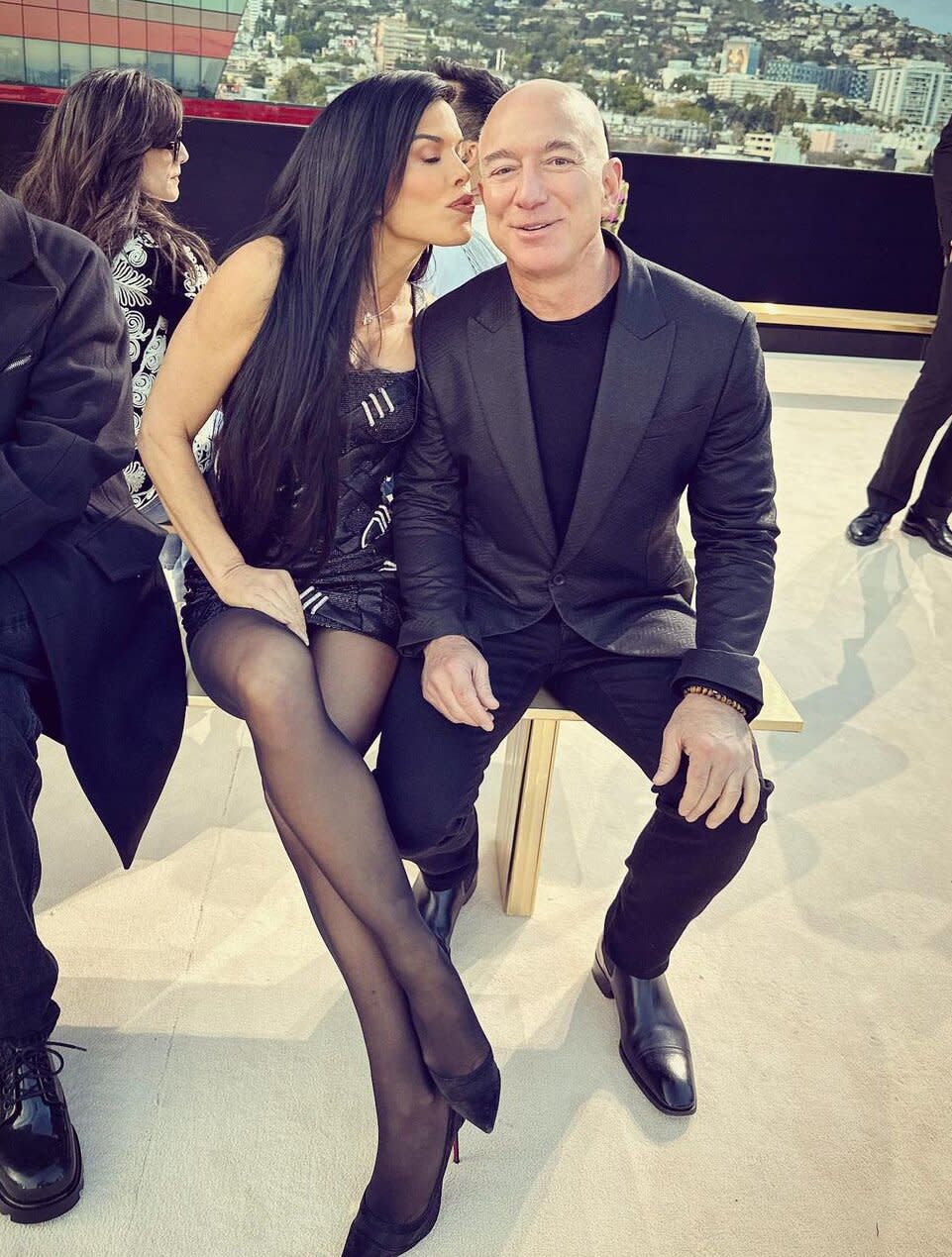 Lauren Sánchez and Jeff Bezos attend the Versace FW23 Show at Pacific Design Center on March 09, 2023 in West Hollywood, California.