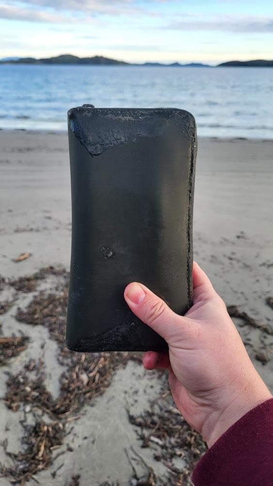 Marcie Callewaert was shocked to find her lost wallet after searching for it for months, just sitting on the beach she walks every day among ocean debris.