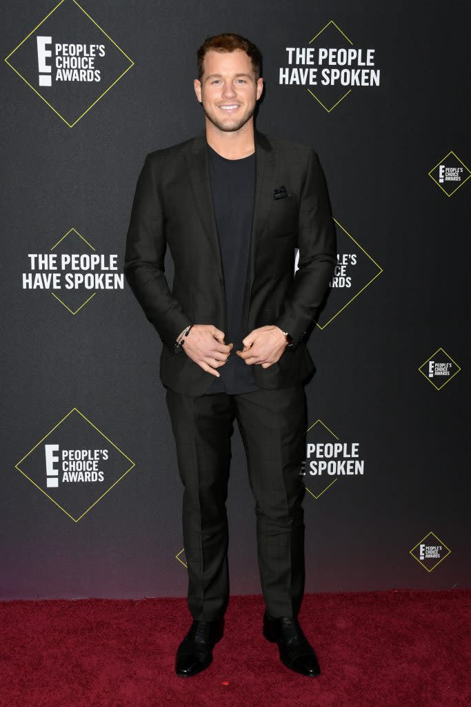 Colton Underwood, in a <a href="https://fave.co/318Dufy" rel="noopener" target="_blank" data-ylk="slk:Crew Curve-Hem T-shirt;elm:context_link;itc:0;sec:content-canvas" class="link ">Crew Curve-Hem T-shirt</a> by Cuts, at the 2019 E! People’s Choice Awards in November 2019 in Santa Monica, Calif.<br>(Photo by Jon Kopaloff/FilmMagic)