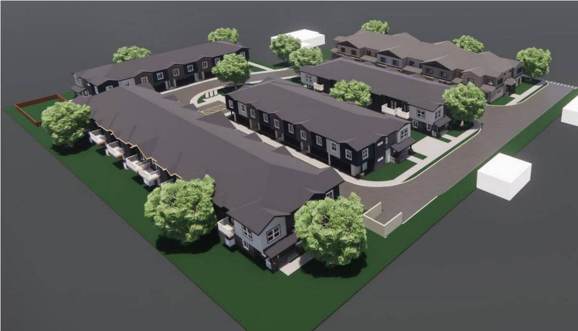 A rendering for the proposed Crue James Subdivision at 2801 W. Palouse St., which would consist of five structures totaling 30 townhouses.