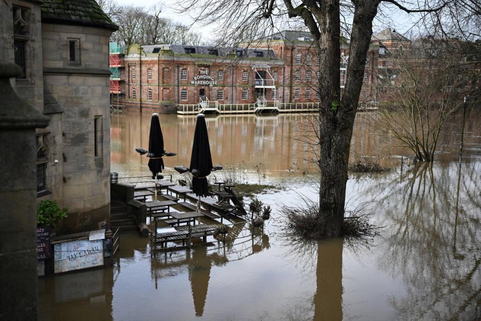 A cafe flooded by the River Ouse after it burst its banks, in central York, following Storm Henk (AFP/Getty)