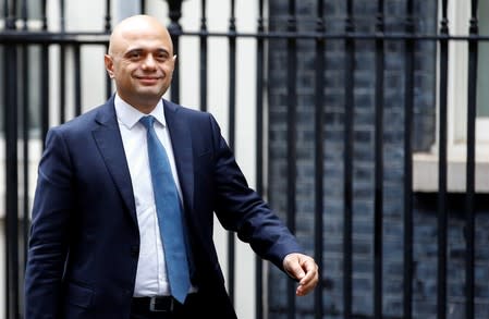 Britain's Chancellor of the Exchequer Sajid Javid is seen outside Downing Street in London