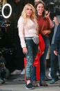 <p>Busy Philipps and Sara Bareilles are seen on the set of <em>Girls5Eva</em> on Thursday in N.Y.C.</p>